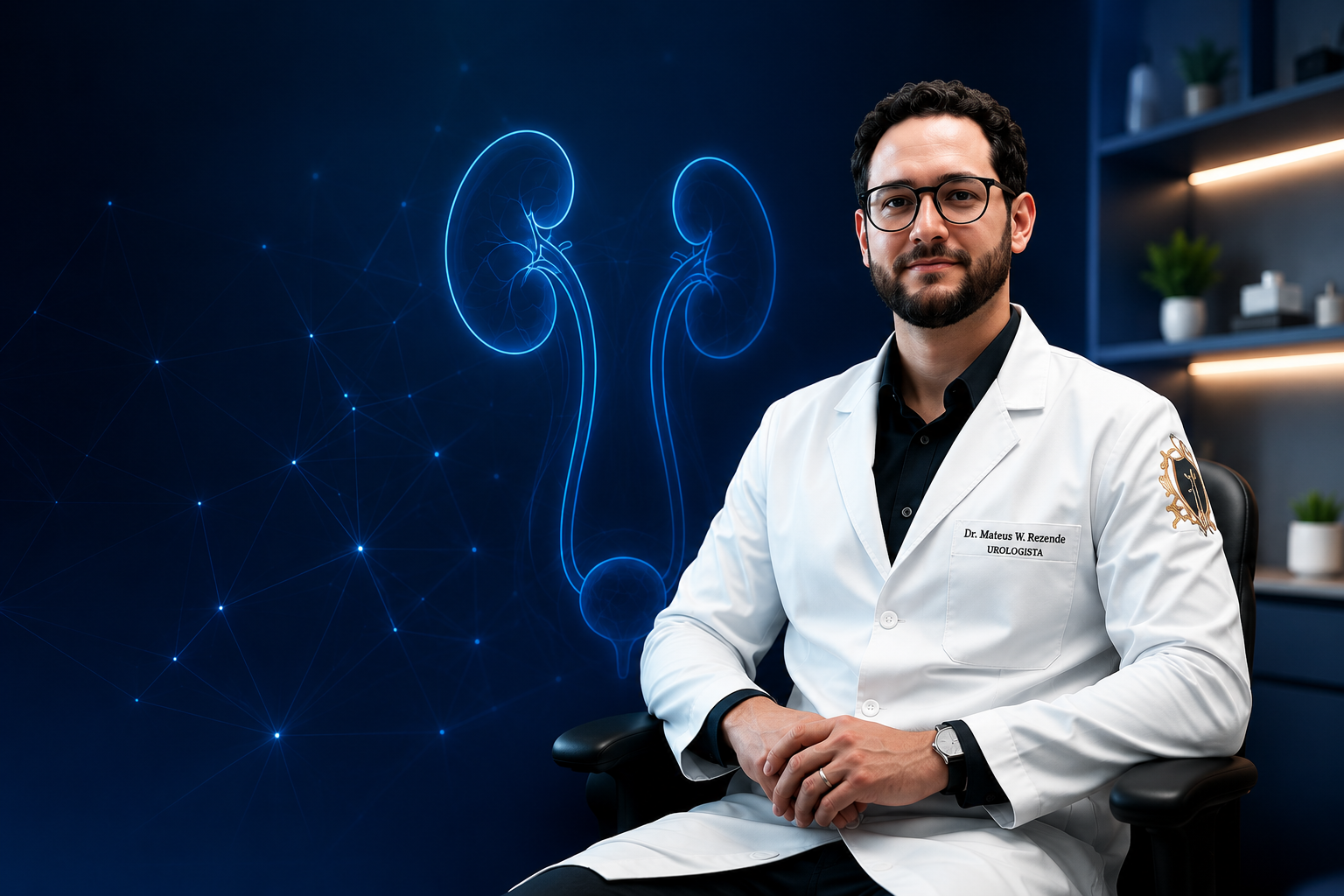 Dr. Mateus W. Rezende, urologista, em seu consultório